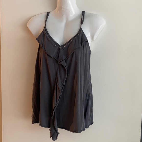 💜 SALE 2/$15 💜 Grey Camisole Top w/ ruffle & back zip!!! EUC! - Picture 2 of 3